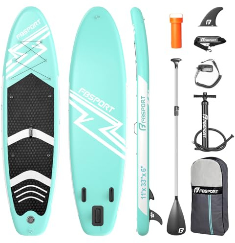 FBSPORT 11' Premium Stand Up Paddle Board, Yoga Board with Durable SUP Accessories & Carry Bag | Wide Stance, Surf Control, Non-Slip Deck, Leash, Paddle and Pump for Youth & Adult
