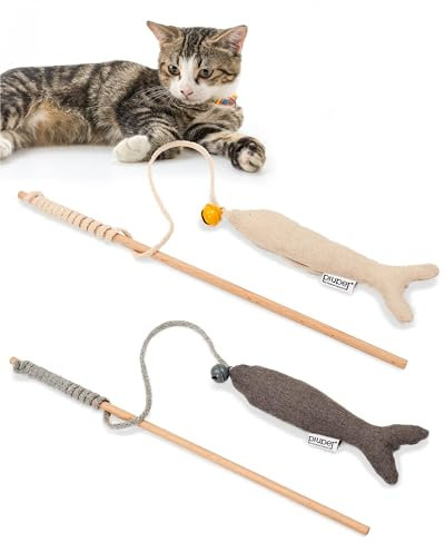 PiuPet® Katzenangel 2er Set Katzenminze I Nachfüllbar I Katzenspielzeugangel I Interaktives Katzenspielzeug I Katzenspielzeug Set I Katzenminze Spielzeug