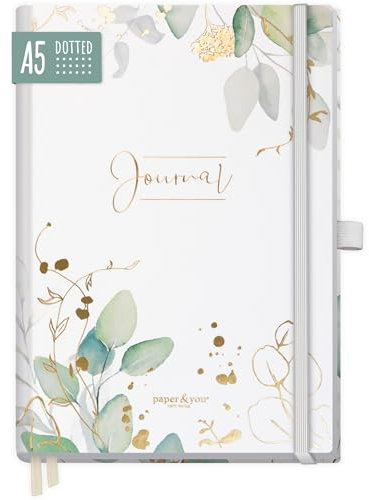paper&you® Premium Bullet Journal dotted A5 Blattgold Notizbuch gepunktet, 120g/m² dickes Papier, 188 nummerierte Seiten, Tagebuch mit Punkteraster - nachhaltig & klimafreundlich