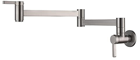 HomeLava Rubinetto da cucina a parete, Rubinetto riempitore per pentola, Rubinetto a muro in ottone, Pieghevole, Allungabile, Doppio snodo, 2 maniglie (nichel spazzolato)