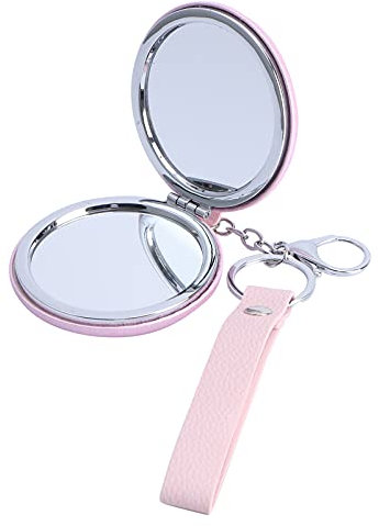 FRCOLOR Portable Mini Miroir Voyage Miroir de Maquillage avec Porte- Clés Mini Miroir De Poche Compact Miroir Rond pour Femmes Filles Rose