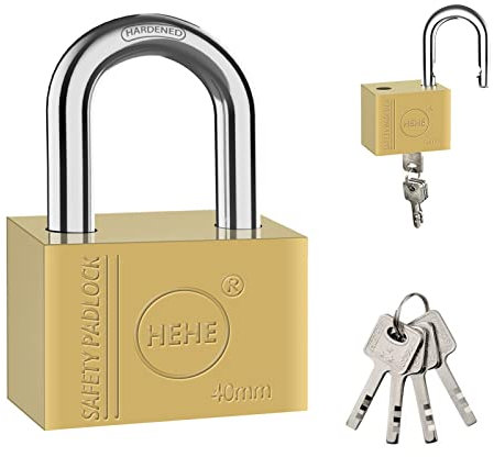 Schweres Vorhängeschloss aus massivem Messing - 40mm, Sicherheitsschloss Wohnungstür Schloss, Spind Vorhängeschloss mit Schlüssel, Erhöhte Verstärkung, Quadratisches Verstärktes Schloss. (Normal)