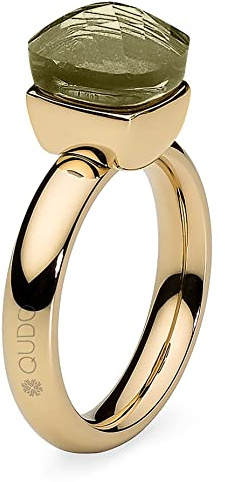 Qudo Firenze Edelstahl gold farbenem Ring mit olivine Stein (olive grün)