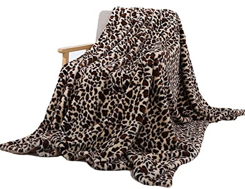 Leopardendecke 130x160/160x200 Warme Fleecedecke/Wohndecke/Sofadecke - Superweiche, Kuschelige & Angenehme Mikrofaser Flanell-Decke, für Jede Jahreszeit Geeignet