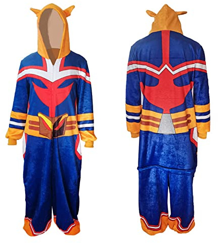 My Hero Academia Cosplay Kostüm All Might Onesies Pyjama Reißverschluss Kapuze Jumpsuit Unisex Erwachsene Fleece Onesies Nachtwäsche