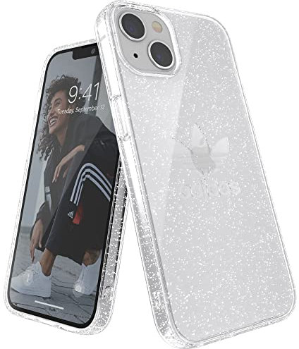 adidas Originals Compatible with iPhone 13 Case, 6.1 inches, Drop Tested Cases, Shockproof Raised Edges, Premium Protective Snap Case Cover, Clear Glitter