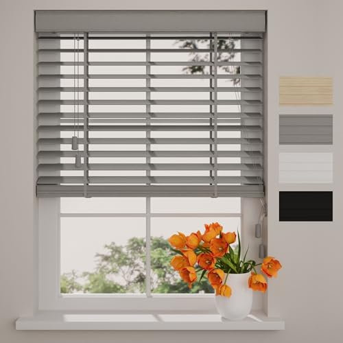 Radeco® Store vénitien en Bois de Bambou Easy - 50 mm - Gris - 90 x 130 cm