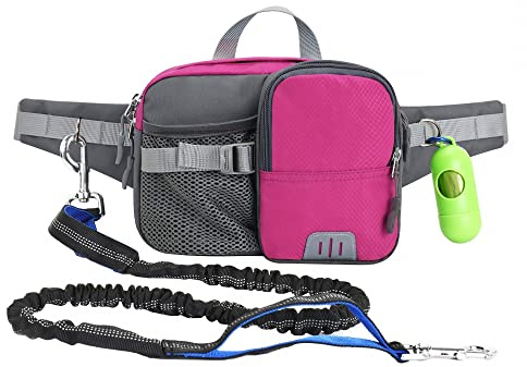 DONGKER Hunde Joggingleine, Freihandleinen Jogging Hundeleine mit Reflektierende Nähte, Bauchgurt und kotbeutelspender zum Joggen, Radfahren, Laufen, Gehen