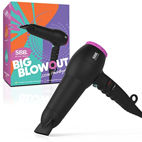 SBB Big Blowout Hair Dryer, Powerful 2200W - Lightweight Hairdryer, Fast Drying, 4 Heat, 2 Speed Settings and Cool Shot for Frizz Free Styling, Infused with Super Shine Oils for All Hair Types