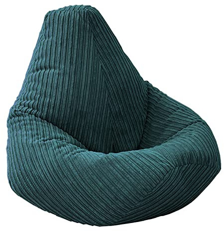 Beautiful Beanbags - Jumbo Cord Beanbag Chair, Large Plush Jumbo Cord High Back Lounger, Recliner (Teal)