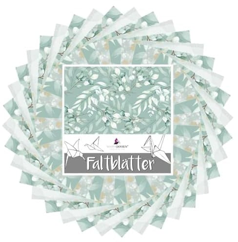 MarpaJansen Origami Faltblätter, Motivpapier Eukalyptus mit unterschiedlicher Vorder-/Rückseite, 15 x 15 cm, 90 Blatt, 80 g/qm
