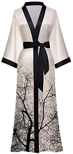 Kihnop Women's Floral Long Kimono Robe Long Satin Robe Long Silk Robe Ladies Kimonos Silky Bathrobe Cover Up, One Size