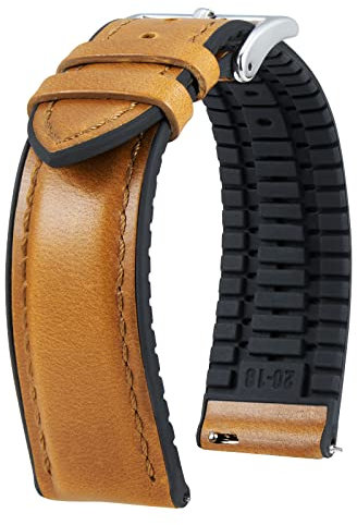 BINLUN Bracelet Montre en Cuir 22mm 21mm 20mm 19mm 18mm 16mm 14mm Cuir Ciré à l'huile et Silicone Hybrid Bracelets de Montre à Dégagement Rapide pour Homme Femme(22mm,Marron Clair Boucle Argent)