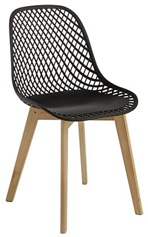 Baroni Home Moderner Stuhl mit Holzbeinen, ergonomischer Bürostuhl mit geschnitzter Textur, Esszimmerstuhl max. 130 kg, 48x43x84 cm, Schwarz, 1 Stück
