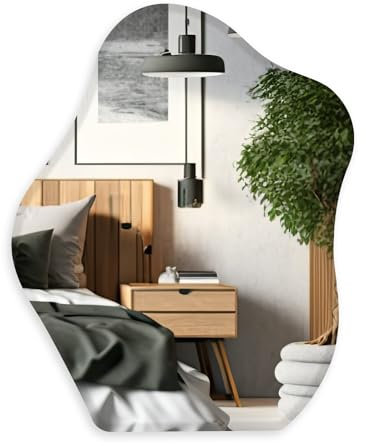Muzilife Asymmetrischer Spiegel zum Aufhängen, Großer Rahmenloser Wandspiegel mit 58x70cm MDF-Rückwand, Unregelmäßiger Tischspiegel für Wohnzimmer Schlafzimmer Bad Flur Eingang