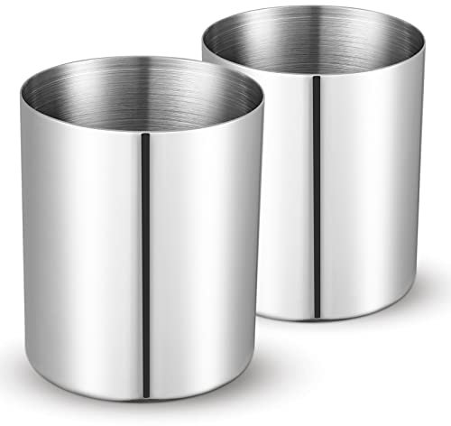 Bidponds 2 Packs Silver Round Stainless Steel Pen Holder,Minimalist Mini Metal Vase,Desktop Stationery Organizer,Vacuum Plating Makeup Brush Holder