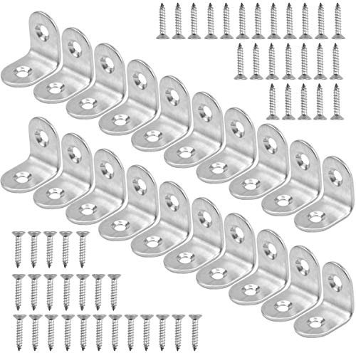 Winkelverbinder, Klein Winkel Klammern Edelstahl mit 40 Schraube, Metallwinkel 90 grad Winkeleisen 20X20mm, 20 Stück L förmige Möbel Winkel für Holz Möbel Schränke, Bücherregal, Tabelle Stuhl