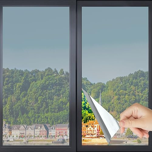 Harvakids Fenster-Sichtschutzfolie, Sichtschutzfolie, statische Haftung, blockiert UV-Reflexion der Sonne, für Zuhause, Büro, explosionsgeschütztes Premium-PET-Material zur Wärmeregulierung (Silber)