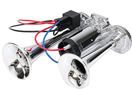 Cozyel 12V LKW Hupe 600DB, Doppelhorn Autohupe mit Kompressor, Dual Trompete Auto Air Horn Kit, Hupe Lufthorn, Lufthorn Drucklufthorn Laute Hupe Kit für 12 V Fahrzeug, PKW, LKW, Zug, Boot, Auto, Van