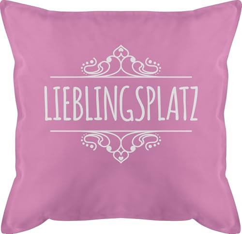 Kissen 50x50 - Statement - Lieblingsplatz mit Ornament - weiß - 50 x 50 cm - Pink - outdoor statement-kissen statements schmusekissen spruch kopfkissen schwarz sprüche sofakissen schriftzug bezug