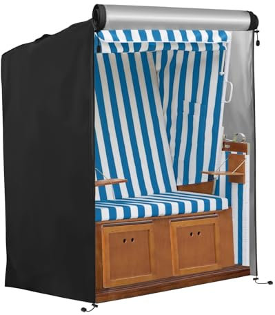 FINEW Strandkorb Schutzhülle Winterfest, 420D Oxford Gewebe Strandkorbhülle 120x90x155/140cm, Strandkorb Abdeckung Wasserdicht, Reißfest, UV Beständig, Abdeckhaube für Strandkörbe Winddicht (Schwarz)