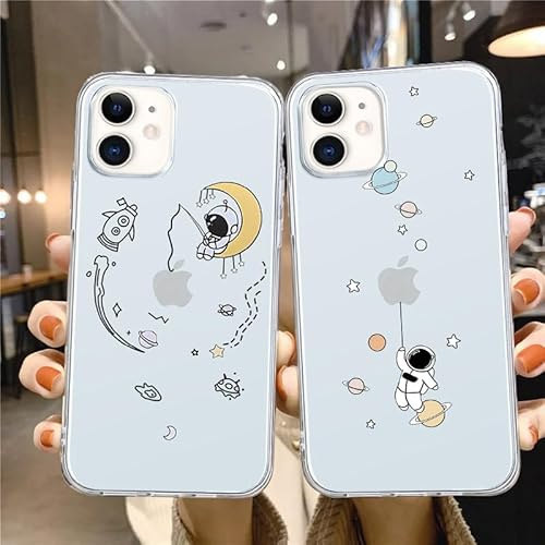 RUMDEY 2 Pack Clear Cute Cartoon Astronaut Case for iPhone 11,Space Planet Pattern Soft Silicone TPU Pretty Flexible Protective Funda for Kid Girls Women
