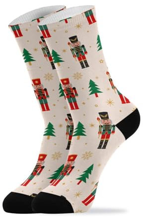 linqin Nussknacker Weihnachtsbaum Crew Socken Jungen Baumwolle Casual Damen Laufsocken für Damen Herren 2 Pack, Nussknacker Weihnachten, Einheitsgröße