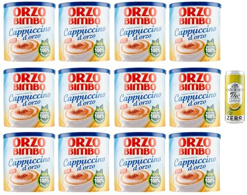 12er-Pack Orzo Bimbo Cappuccino D'orzo Solubile,Löslich-Gersten-Cappuccino,eine koffeinfreie Alternative 150g + 1er-Pack Kostenlos San Benedetto Eistee mit Zitrone Ohne Zucker 330ml Dose