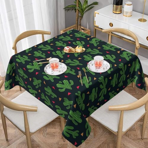 ESASAM Exquisite quadratische dekorative Tischdecke mit Kaktus-Kunstdruck, Volldruck, 100 % Polyester, knitterfrei, maschinenwaschbar, ideal für alle Anlässe