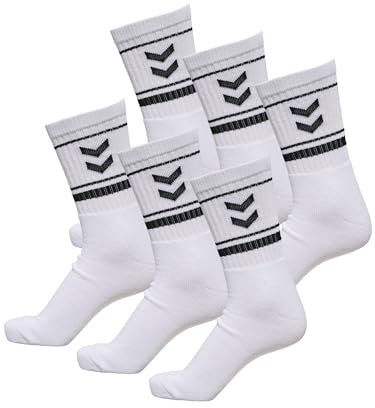 hummel Unisex Hmlstripe Crew 6er Pack Socken mit Logo Mittellang, Komfortables Material, Stilvolles Design - weiß - 41-45