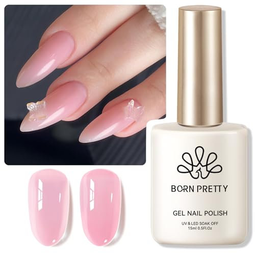 BORN PRETTY Jelly Pink Gel Nail Polish Sheer Soft Pink Translucent Color Gel Polish Soak Off U V LED for Nail Art DIY 15ml