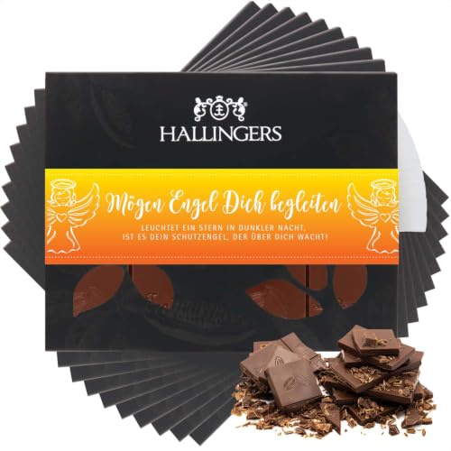 Hallingers Genuss Manufaktur Schokolade Liebes-Geschenk - Tafel Edelkakao handgeschöpft ohne Alkohol edler Karton 10x Mögen Engel Dic... Pur, Geschenkidee für Frauen Männer