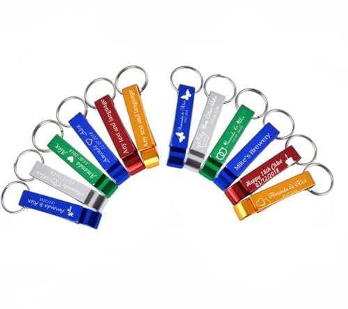 WOMB Llavero abrebotellas grabado personalizado, abrebotellas personalizado, llavero con fecha y nombre, recuerdos de fiesta, abrebotellas personalizado (100 unidades)