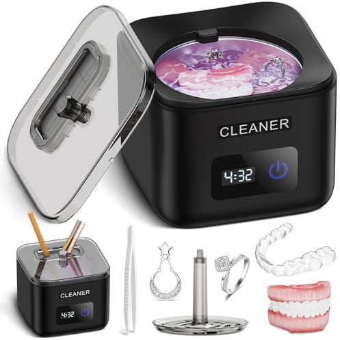 Jooplayer 45kHz Ultrasonic Retainer Cleaner, Professional Ultrasonic Denture Cleaner with UV-Light, Portable Ultrasonic Cleaner for Dentures, Whitening Trays, Toothbrush Head, Jewelry