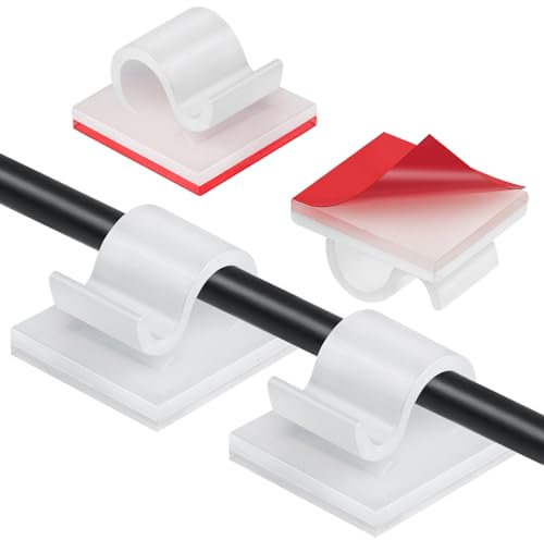 ZGTS 60 Pcs White Cable Clips Self Adhesive Outdoor Light Wire Clips Sticky Cable Hooks for Cable Management Office Desk Wall Christmas Hanging Decorations Outdoors Fairy Light