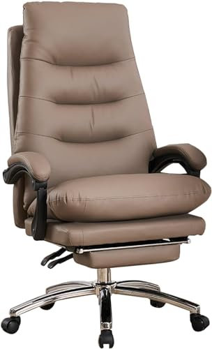 GSKDBCC Sessel, Chefsessel, Bürostuhl, Drehstuhl aus echtem Leder, großer und hoher Bürostuhl mit Fußstütze, Verstellbarer Ledersessel (Farbe: Braun) Chaser of Light