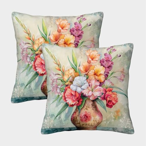 ZBOLI Oldtimer-Vase Weicher Kissenbezug 45x45cm 2er-Pack,Dekokissenbezug Sofakissen Modern Wassercolor Painting Dekokissenbezug Quadratischer Kissenbezug Sofakissen Dekokissen Wohnzimmer Bett