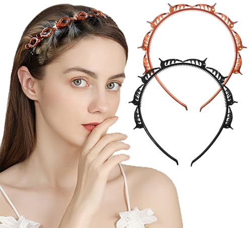 2 Pièces Serre Têtes avec Pinces Épingle à Cheveux à Double Frange Hairpin Headband Serre Tete Pince Bijoux Cheveux Pinces à Cheveux Accessoires de Coiffure Barrette Cheveux pour Femmes et Filles