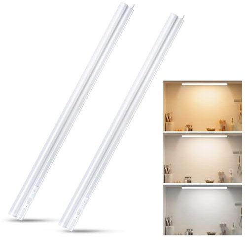 Aigostar Luz LED Cocina con Interruptor 9W Luces Armarios, 3000K/4000K/6500K, 230V Regleta LED Bajo Armarios para Cocina, Vestidor, Armario 572 * 34 * 23mm, 2 pcs