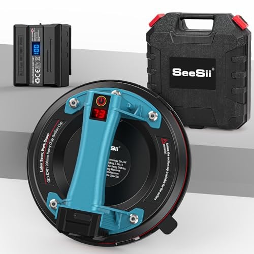 SEESII Electric Glass Suction Cups Lifter with 2x Batteries, 8-Inch Tile Suction Cup Tool, 600 LBS Max Load Heavy-Duty Vacuum Suction Cup (1x Suction Lifter+ 2x Batteries)