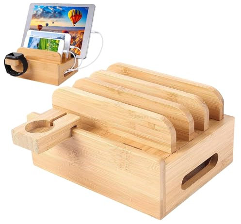 Stazione di ricarica in legno, Docking Station multifunzionale del telefono, Stazione di ricarica per comodino, Organizzatore della stazione di ricarica, Dock di ricarica per telefono cellulare,