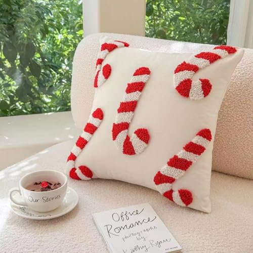 TETSMG Weihnachtskissenbezug 45x45 cm, 2 Stück, Weihnachtsdeko Innen Kissenbezüge, Kissenhülle Weihnachten Deko (Zuckerstangen B)