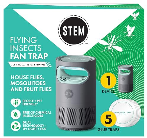 STEM - Falle für Fliegende Insekten zur Fehlerbekämpfung im Innenbereich, einsteckbarer Ventilator mit UV-Licht, Starter-Set inklusive 1 Gerät und 5 Klebefallen