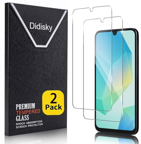Didisky Lot de 2 Verre Trempé pour Samsung Galaxy A16 4G, 5G 6.7, Anti Rayures, Dureté 9H, Pas de Bulles, Haute définition
