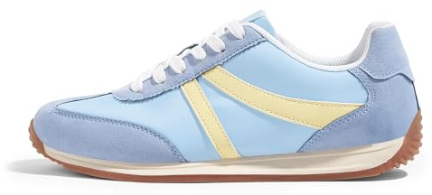 LUCKY STEP Women's Retro Fashion Sneakers Non Slip Comfortable Casual Running Shoes Breathable Classic Walking Trainers (Blue/Yellow, 10US-40EU-7UK)