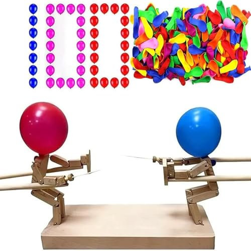 GFTCGK Ballon Bambus Mann Kampf, Holzkämpfer mit Ballonkopf Whack, Ballon Bambus Mann Schlacht, Desktop-Kampfspiel, 100-Ballons