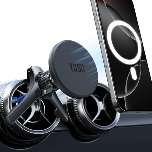 YOSH Supporto Auto Mag-Safe con Struttura Triangolare per Bocchette Tonde, Compatibile con Mercedes-Benz Classe A/B/C/E/V, GLC/Sprinter/Audi, per iPhone Samsung