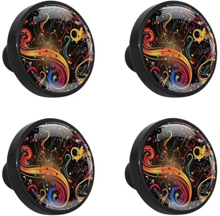 VAPOKF Schrankknöpfe, Kristallglas, Schubladengriffe für Küchenschränke, Kommoden, Schrank, Kleiderschrank – bunte Musiknoten, 4 Stück