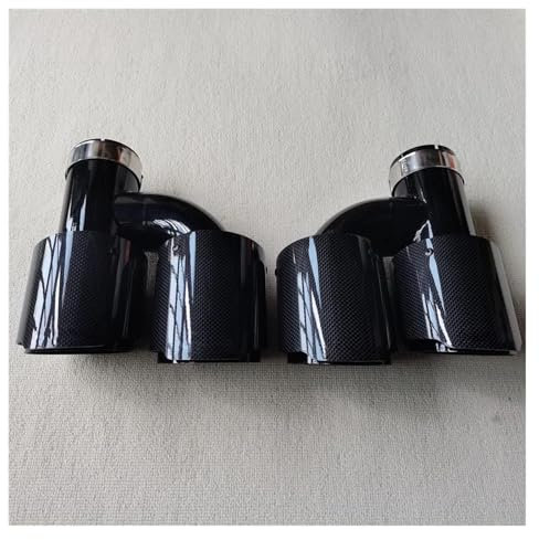 IITA Auspuffendrohr 2PCS Glänzende Kohlefaser-Auspuffschalldämpferrohre Universal H-Typ Dual-Outlet-Endrohre Aus Schwarzem Edelstahl Auspuffblende Auto(ID 63MM-OD 114MM)