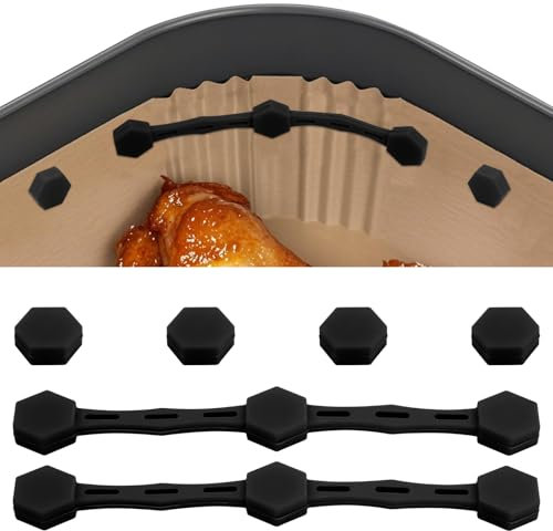 2 Set Fibbia Magnetica in Silicone Friggitrice ad Aria, Magneti per Friggitrice Ad Aria per Fodere di Carta Pergamena Previene la Bruciatura della Carta Accessori da Cucina (Nero)